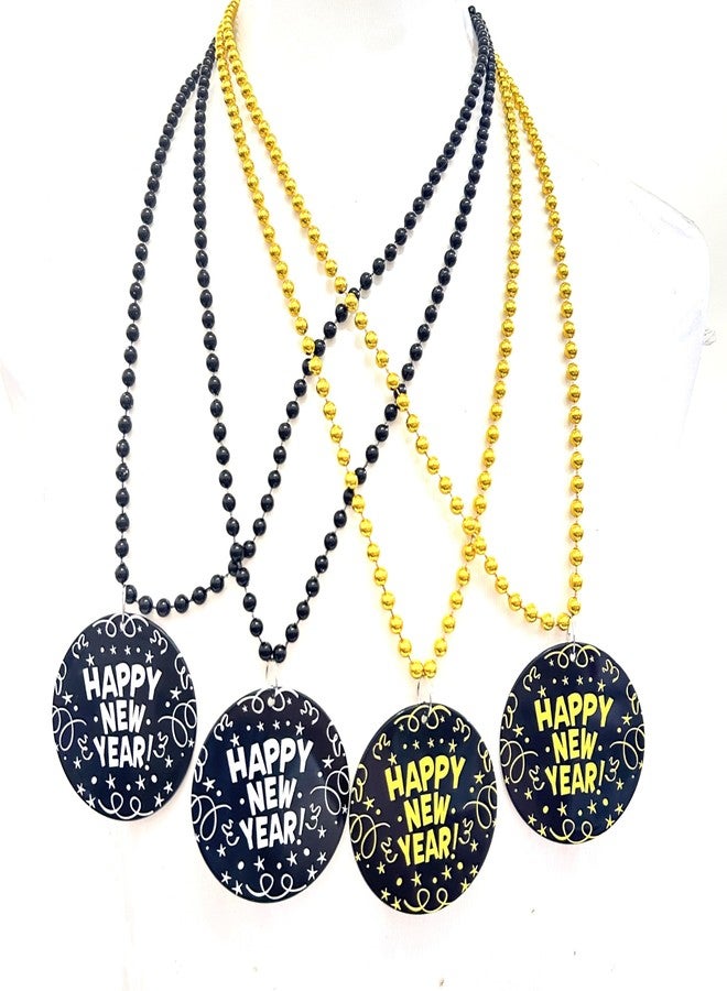 GZYSSL 12 Pcs Happy New Year Beads Necklaces New Year's Eve Black Gold Medallion Pendant Bead Necklaces New Year Party Decorations - Image 2